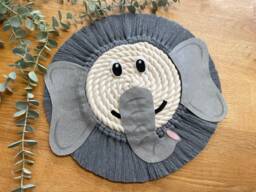 Elephant Macrame Rope Face, Jungle Theme Decor, Nursery Childrens Bedroom, Playroom, Wall Hanging - thumbnail 1