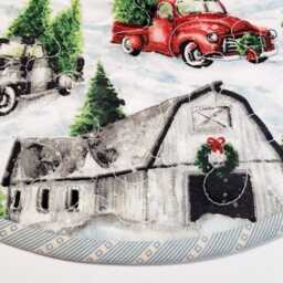 Quilted Mini Christmas Tree Skirt Rustic Farmhouse Trucks & Barns - 12.5 - thumbnail 3