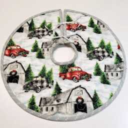 Quilted Mini Christmas Tree Skirt Rustic Farmhouse Trucks & Barns - 12.5 - thumbnail 2