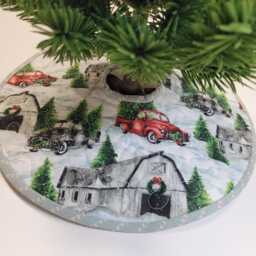 Quilted Mini Christmas Tree Skirt Rustic Farmhouse Trucks & Barns - 12.5