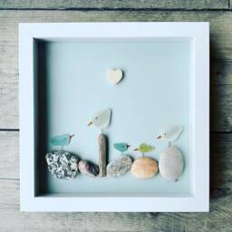 Sea Glass Bird Wall Art - Framed Pebble Picture Family Handmade in Cornwall - thumbnail 3
