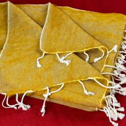 Handmade Mustard Yellow Yak Wool Blanket Oversized Meditation Shawl - thumbnail 3
