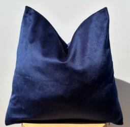 Handmade Navy Blue Velvet Euro Sham Pillow Cover, 20x20 - thumbnail 1