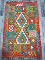 Classic Kilim Rug, Handmade Artisan Afghan Turkish Scandinavian Navajo Bohemian Wool Flatweave Multicolour Rug 133x84 cm - thumbnail 1