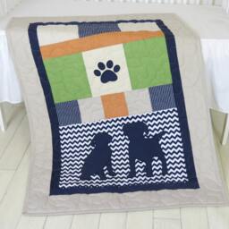 Baby Boy Blanket, Labrador Quilt, Dog Nursery Chevron Kids Navy Green Beige Bedding, Custom Made - thumbnail 2