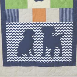 Baby Boy Blanket, Labrador Quilt, Dog Nursery Chevron Kids Navy Green Beige Bedding, Custom Made - thumbnail 3