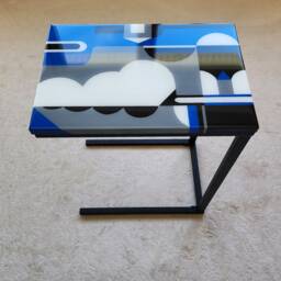 C Shape Resin Coffee Table Colorful Wood Side Table With Metal Legs - thumbnail 4