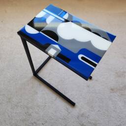C Shape Resin Coffee Table Colorful Wood Side Table With Metal Legs - thumbnail 2
