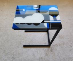 C Shape Resin Coffee Table Colorful Wood Side Table With Metal Legs - thumbnail 1