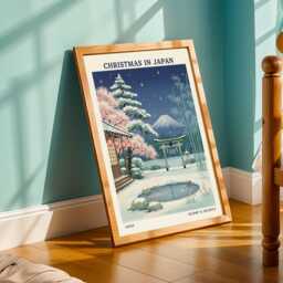 Japan Christmas Poster - Retro Japanese Wall Art Contemporary Travel Holiday Decor Home Decoration - thumbnail 2
