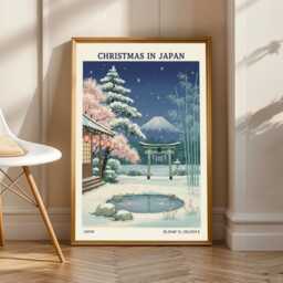 Japan Christmas Poster - Retro Japanese Wall Art Contemporary Travel Holiday Decor Home Decoration - thumbnail 1
