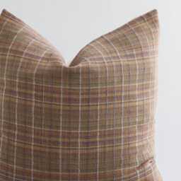 Brown Plaid Cotton Throw Pillow Cover, Bamboo Reverse - thumbnail 2