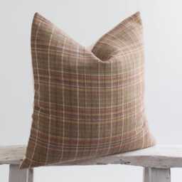 Brown Plaid Cotton Throw Pillow Cover, Bamboo Reverse - thumbnail 3