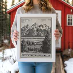 Grand Teton National Park Lithograph Style Print - Vintage Wyoming Archival Matte Fine Art Print. Jackson Hole Western Mountain Gift - thumbnail 1