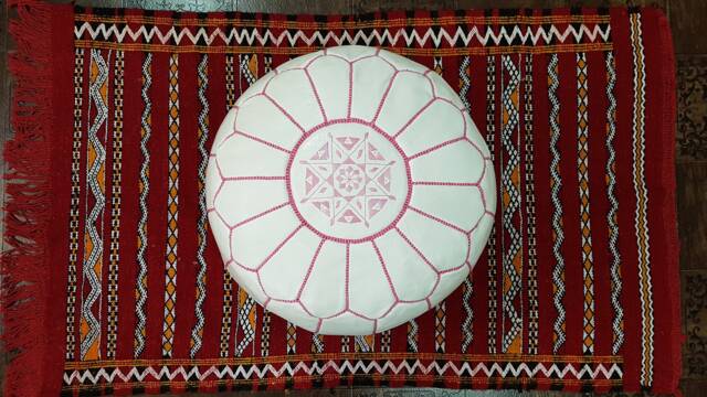 Stuffed Moroccan Leather Pouf, Pouf Ottoman, Handmade Floor Poof, Footstool, Ottoman Table, & Stools - image 1