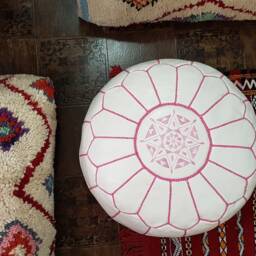 Stuffed Moroccan Leather Pouf, Pouf Ottoman, Handmade Floor Poof, Footstool, Ottoman Table, & Stools - thumbnail 2