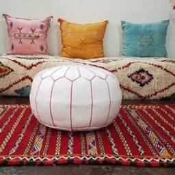 Stuffed Moroccan Leather Pouf, Pouf Ottoman, Handmade Floor Poof, Footstool, Ottoman Table, & Stools - thumbnail 4