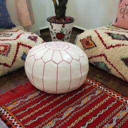 Stuffed Moroccan Leather Pouf, Pouf Ottoman, Handmade Floor Poof, Footstool, Ottoman Table, & Stools - thumbnail 3