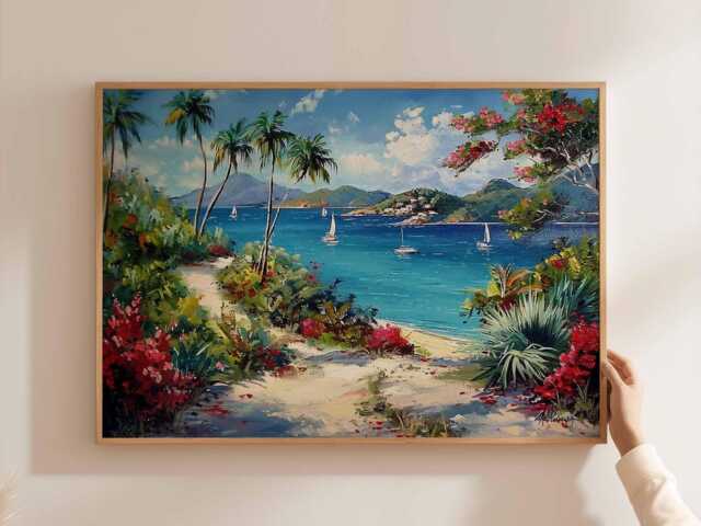 Caribbean Travel Poster Tropical Island Beach Wall Art - image 1