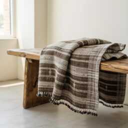 Brown Indian Wool Throw Blanket, Handwoven Sofa Coverlet & Rustic Bed Runner - Sphene - thumbnail 2