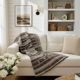 Brown Indian Wool Throw Blanket, Handwoven Sofa Coverlet & Rustic Bed Runner - Sphene - thumbnail 4