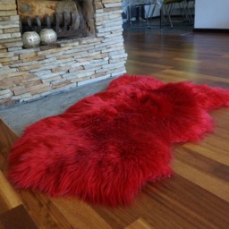 Sheepskin Red X Throw Genuine Leather Wool Carpet Decorative Rug Red Comfy, Cozy, Hair Is Very Thick, Shiny - thumbnail 2