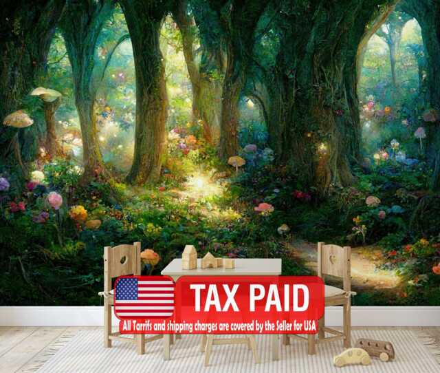 Fairytale Forest Wallpaper Mural, Magical Night Scene, Peel & Stick Decal - image 1