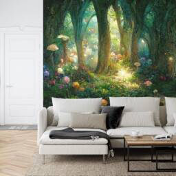 Fairytale Forest Wallpaper Mural, Magical Night Scene, Peel & Stick Decal - thumbnail 2