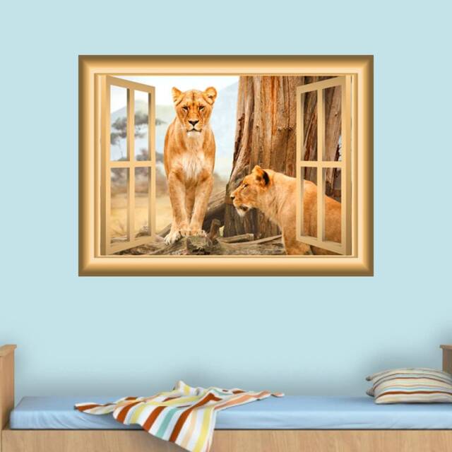 Lions Safari Wall Art 3D Window Frame Decal Animals Home D??cor Mural - Vwaq Nw38 - image 1