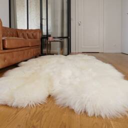 Giant Rug Four Sheepskin White Throw Genuine Leather Wool Carpet Decorative Rug - Comfy, Cozy, Natural Very Thick Classic - thumbnail 2