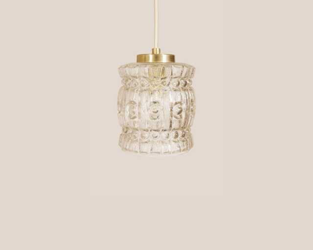 Hana Vintage Pendant Light Handcrafted Glass Lamp Textured Retro Ceiling Fixture Yugoslavia Gold Brass - image 1
