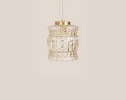 Hana Vintage Pendant Light Handcrafted Glass Lamp Textured Retro Ceiling Fixture Yugoslavia Gold Brass