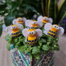 Plant Pet. Bumblebee , Bee, Handmade Pot Decoration, Party Favors, Gift Filler. Fairy Garden - thumbnail 2