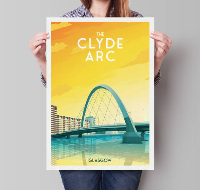 The Clyde Arc Print - Glasgow Travel Poster Scottish Wall Art Finnieston Bridge Scotland - image 1