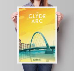The Clyde Arc Print - Glasgow Travel Poster Scottish Wall Art Finnieston Bridge Scotland - thumbnail 1