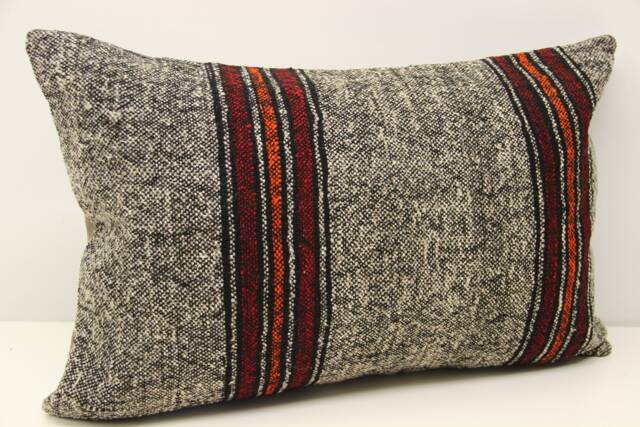 Handmade Turkish Kilim Lumbar Pillow Cover, Wool & Cotton, 16x24 - image 1