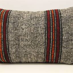 Handmade Turkish Kilim Lumbar Pillow Cover, Wool & Cotton, 16x24 - thumbnail 2