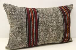 Handmade Turkish Kilim Lumbar Pillow Cover, Wool & Cotton, 16x24 - thumbnail 1