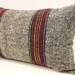 Handmade Turkish Kilim Lumbar Pillow Cover, Wool & Cotton, 16x24 - thumbnail 3