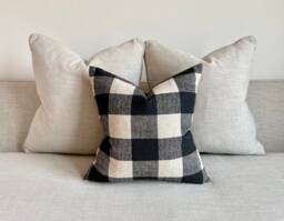 Black & Beige Plaid Pillow Cover Linen Cotton Farmhouse Decor - thumbnail 1