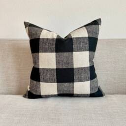 Black & Beige Plaid Pillow Cover Linen Cotton Farmhouse Decor - thumbnail 2