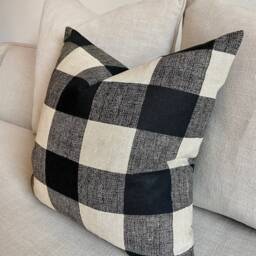 Black & Beige Plaid Pillow Cover Linen Cotton Farmhouse Decor - thumbnail 3