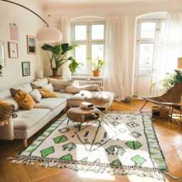Moroccan Ivory & Green Berber Rug, Handwoven Wool Shag Diamond Geometric Motifs, Authentic Beni Ourain Carpet, Large Area Rug - thumbnail 2