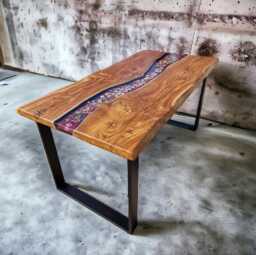 Living Room Dining Table, Floral Design Epoxy Resin River Table Made Of Solid Oak Real Wood According To Customer Specifications - thumbnail 1