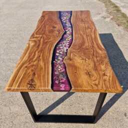 Living Room Dining Table, Floral Design Epoxy Resin River Table Made Of Solid Oak Real Wood According To Customer Specifications - thumbnail 2