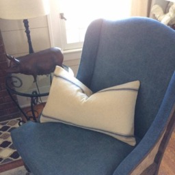 Grain Sack Lumbar Pillow Cover - Farmhouse Blue 3 Stripe Zipper Closure - thumbnail 3