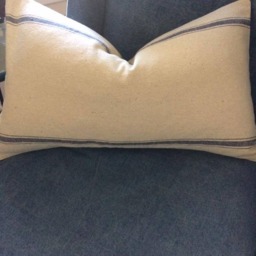 Grain Sack Lumbar Pillow Cover - Farmhouse Blue 3 Stripe Zipper Closure - thumbnail 2