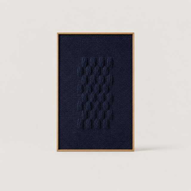 Framed Navy Wool Tapestry - Handwoven Minimalist Textile Art - image 1