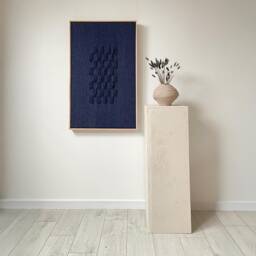 Framed Navy Wool Tapestry - Handwoven Minimalist Textile Art - thumbnail 3