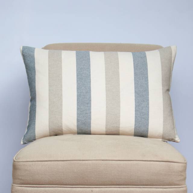 Harbour Stripe Xl Rectangular Cushion. Denim Blue, Soft Grey & Seafoam White Nautical Design. 23X15 - image 1